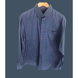 ROUNDTREE & YORKE- Blue Solid Button-Down Shirt Men's Size Large Business Casual